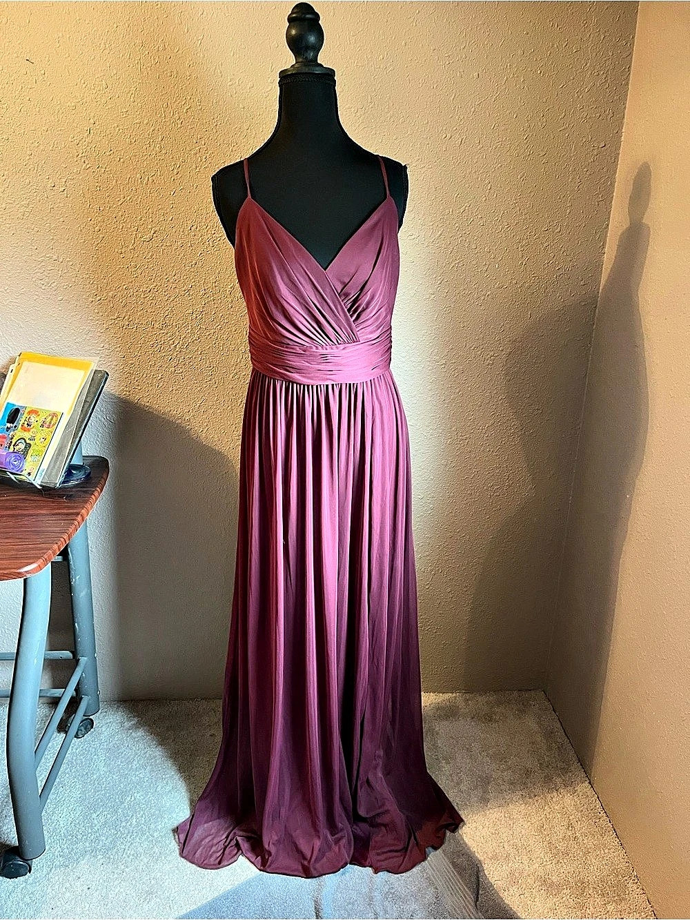 DAVID'S Bridal Ruched VNeck Maxi Dress in Burgundy Like New Formal Bridesmaid